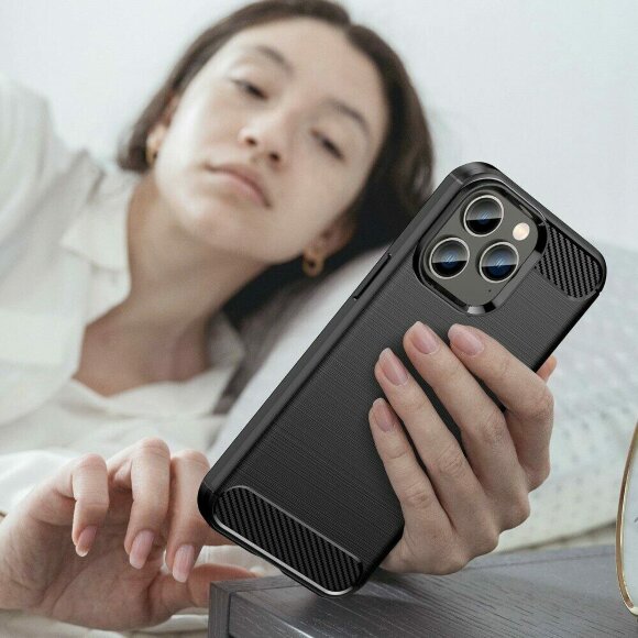 Чехол-накладка Carbon Fibre для iPhone 14 Pro (черный)