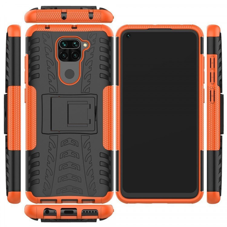 Чехол Hybrid Armor для Xiaomi Redmi Note 9 (черный + оранжевый)