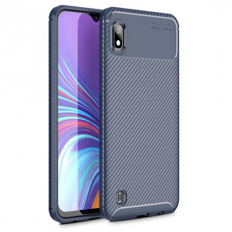 Чехол-накладка Resistant Carbon для Samsung Galaxy A10 (темно-синий)