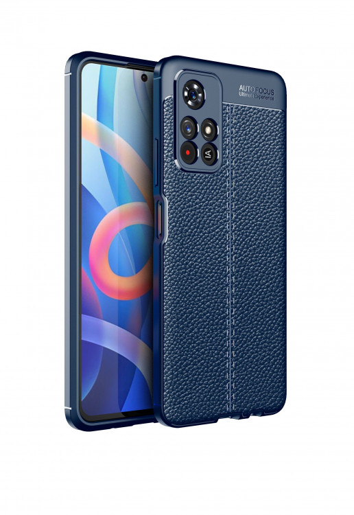 Чехол-накладка Litchi Grain для Xiaomi Poco M4 Pro 5G (темно-синий)