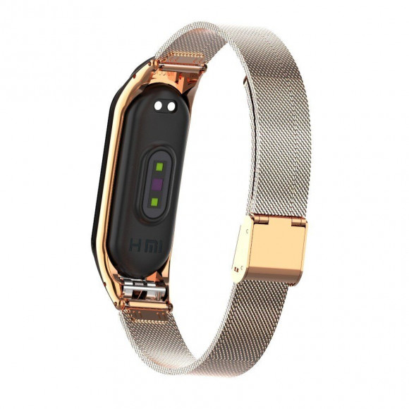 Сетчатый браслет с застежкой для Xiaomi Mi Band 4 (розовое золото)