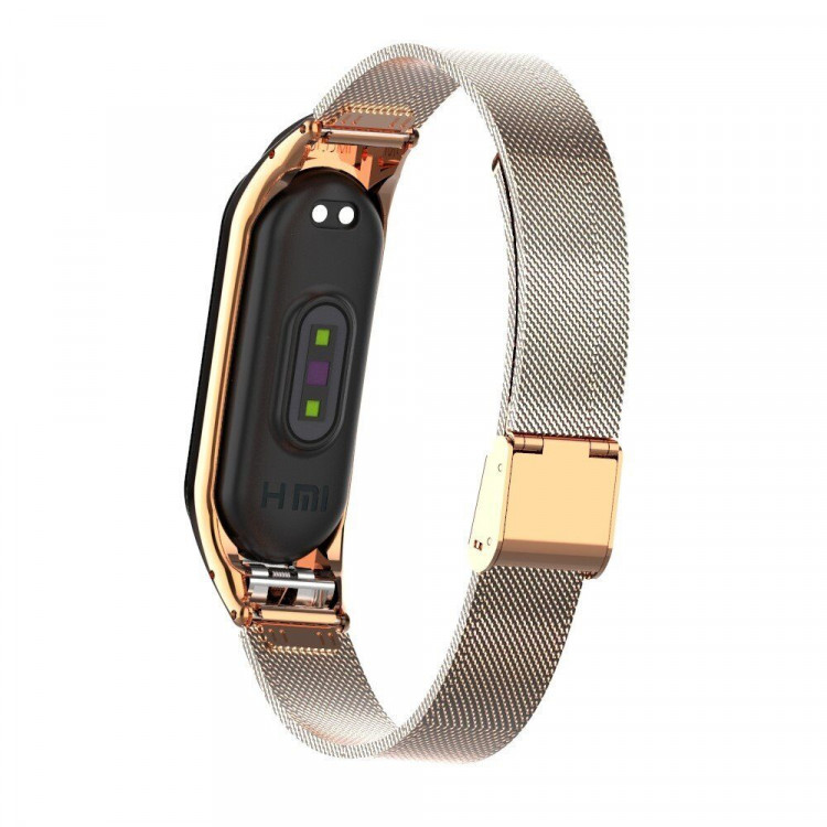 Сетчатый браслет с застежкой для Xiaomi Mi Band 4 (розовое золото)