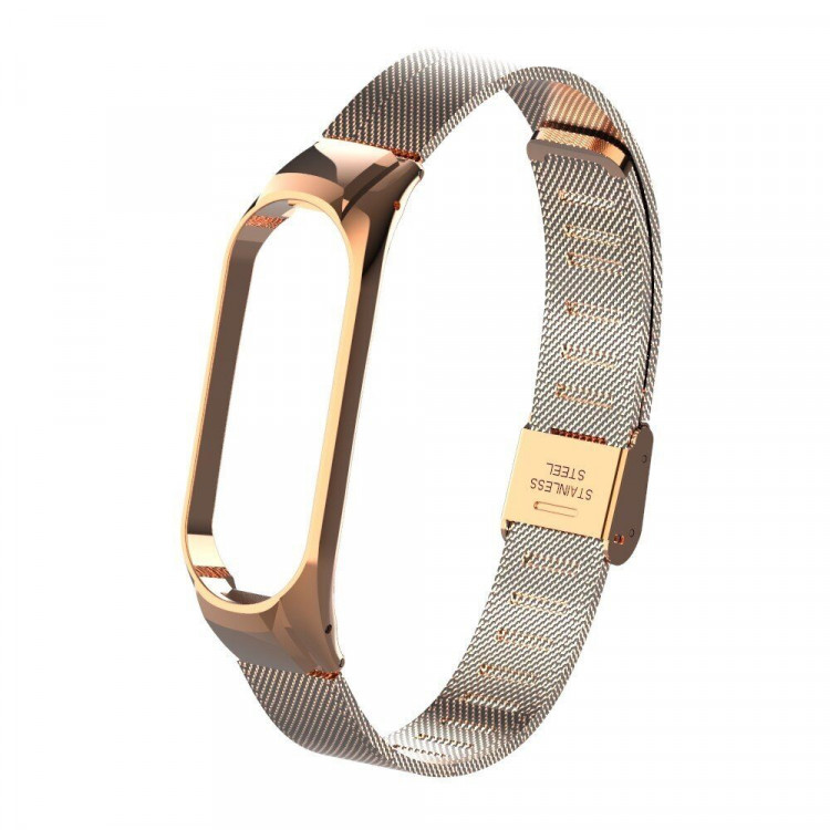 Сетчатый браслет с застежкой для Xiaomi Mi Band 4 (розовое золото)