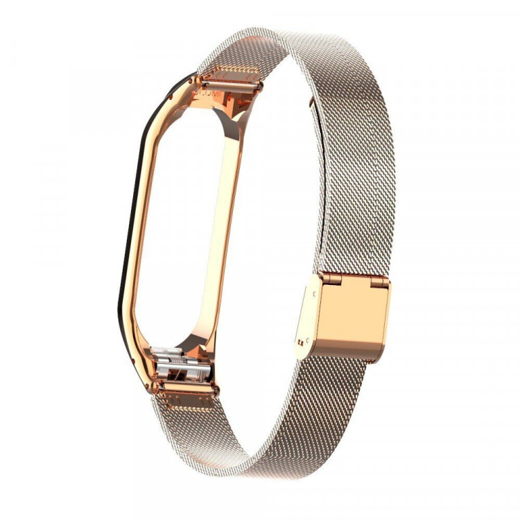 Сетчатый браслет с застежкой для Xiaomi Mi Band 4 (розовое золото)