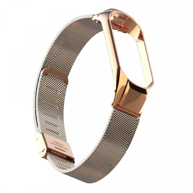 Сетчатый браслет с застежкой для Xiaomi Mi Band 4 (розовое золото)