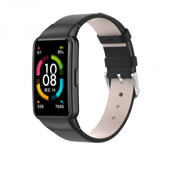 Кожаный ремешок для Huawei Band 6 / Honor Band 6 (черный) Кожаный ремешок для Huawei Band 6 / Honor Band 6 (черный)