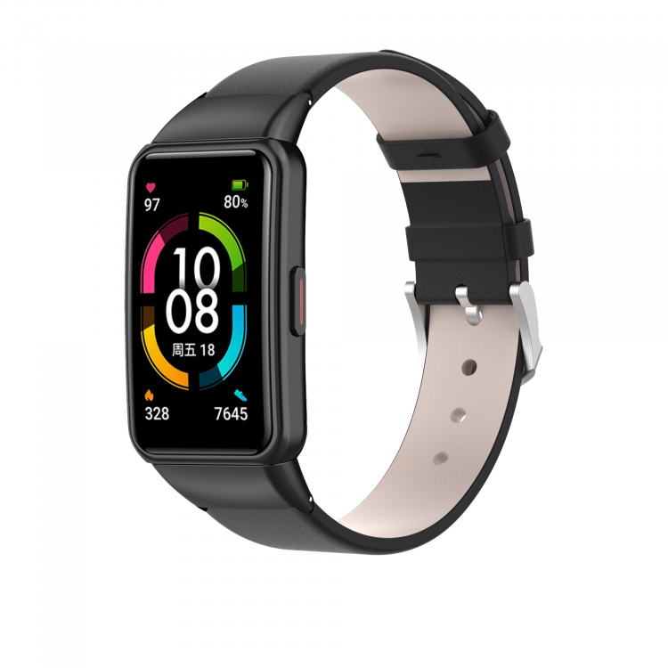 Кожаный ремешок для Huawei Band 6 / Honor Band 6 (черный)