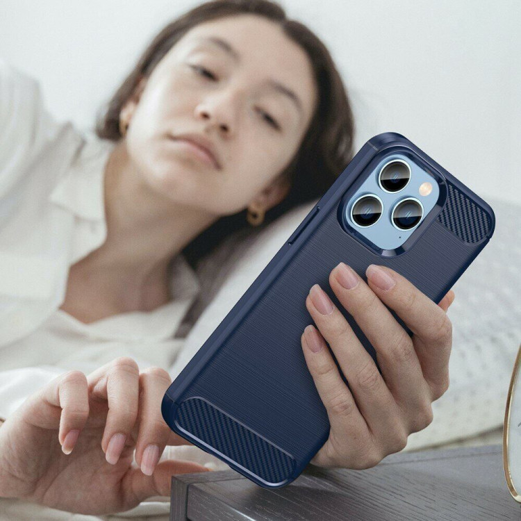 Чехол-накладка Carbon Fibre для iPhone 14 Pro Max (темно-синий)
