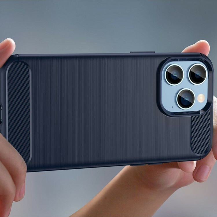 Чехол-накладка Carbon Fibre для iPhone 14 Pro Max (темно-синий)