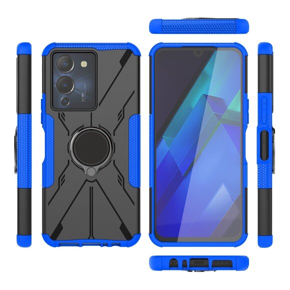 Чехол Armor Shockproof Ring Holder для Infinix NOTE 12 G96 (черный + голубой) Чехол Armor Shockproof Ring Holder для Infinix NOTE 12 G96 (черный + голубой)