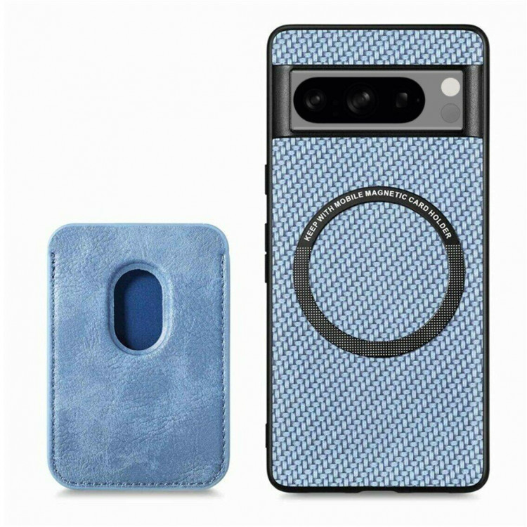 Чехол с магнитным держателем карт для Google Pixel 8 Pro (голубой)