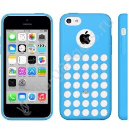 Мягкий пластиковый чехол с кружками для iPhone 5C (голубой)