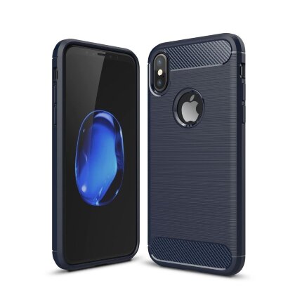 Чехол-накладка Carbon Fibre для iPhone X / ХS (темно-синий)