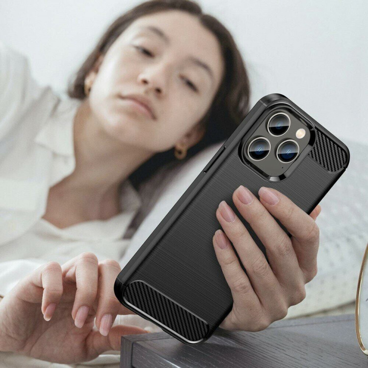 Чехол-накладка Carbon Fibre для iPhone 14 Pro Max (черный)