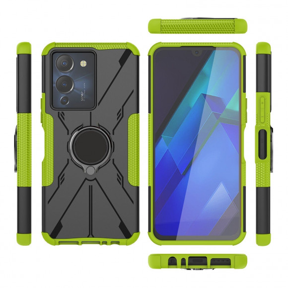Чехол Armor Shockproof Ring Holder для Infinix NOTE 12 G96 (черный + зеленый) Чехол Armor Shockproof Ring Holder для Infinix NOTE 12 G96 (черный + зеленый)
