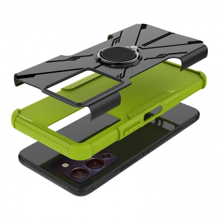Чехол Armor Shockproof Ring Holder для Infinix NOTE 12 G96 (черный + зеленый)