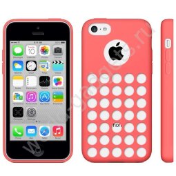 Мягкий пластиковый чехол с кружками для iPhone 5C (розовый)
