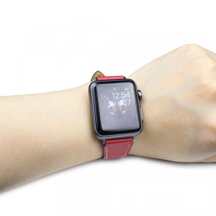 Кожаный ремешок для Apple Watch 40 и 38мм (красный)