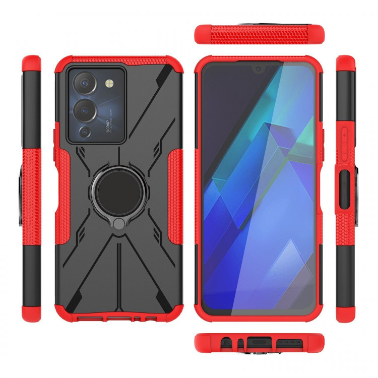 Чехол Armor Shockproof Ring Holder для Infinix NOTE 12 G96 (черный + красный)