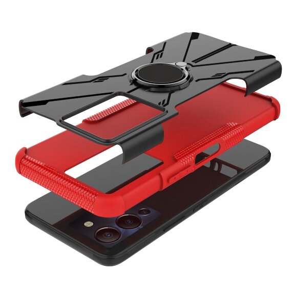 Чехол Armor Shockproof Ring Holder для Infinix NOTE 12 G96 (черный + красный) Чехол Armor Shockproof Ring Holder для Infinix NOTE 12 G96 (черный + красный)
