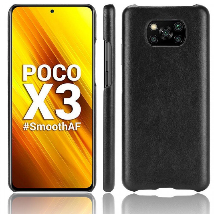 Кожаная накладка-чехол для Xiaomi Poco X3 NFC / Poco X3 / Poco X3 Pro (черный)
