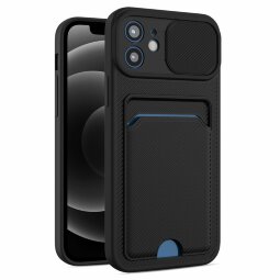 Чехол с отделением для карт и защитой камеры для iPhone 12 Pro Max (черный)