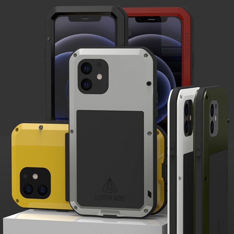 Гибридный чехол LOVE MEI для iPhone 12 mini (серебряный)