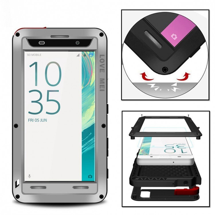 Гибридный чехол LOVE MEI для Sony Xperia XA (серебряный)