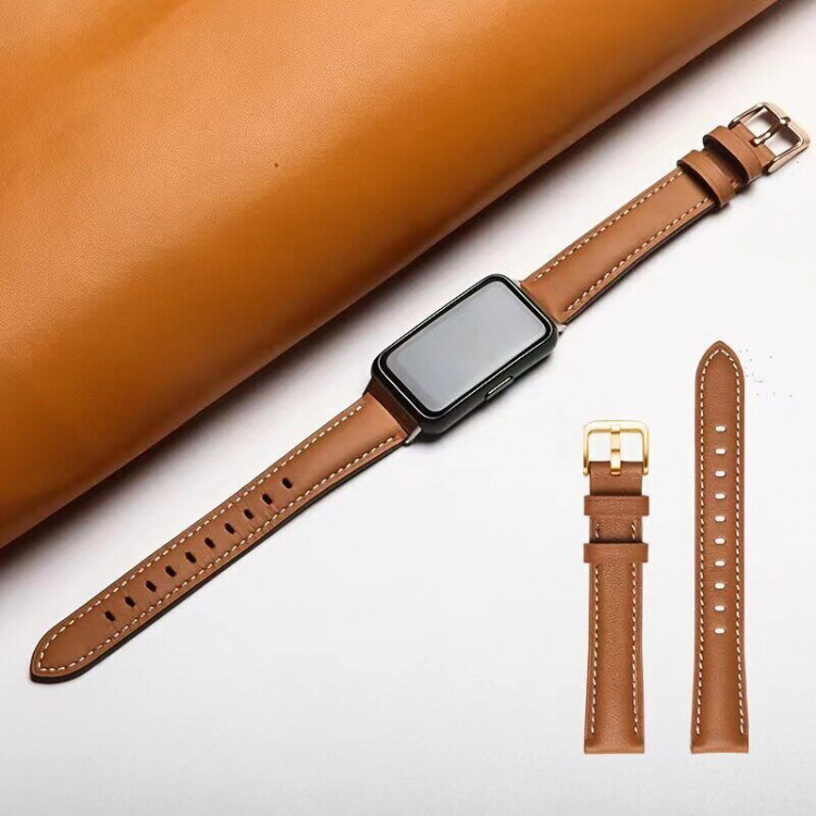 Кожаный ремешок для Huawei Band 7 (коричневый)