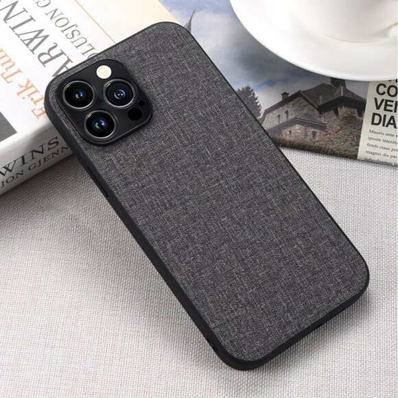 Чехол с тканевой текстурой для iPhone 14 Plus (серый)