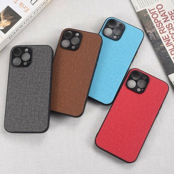 Чехол с тканевой текстурой для iPhone 14 Plus (серый)